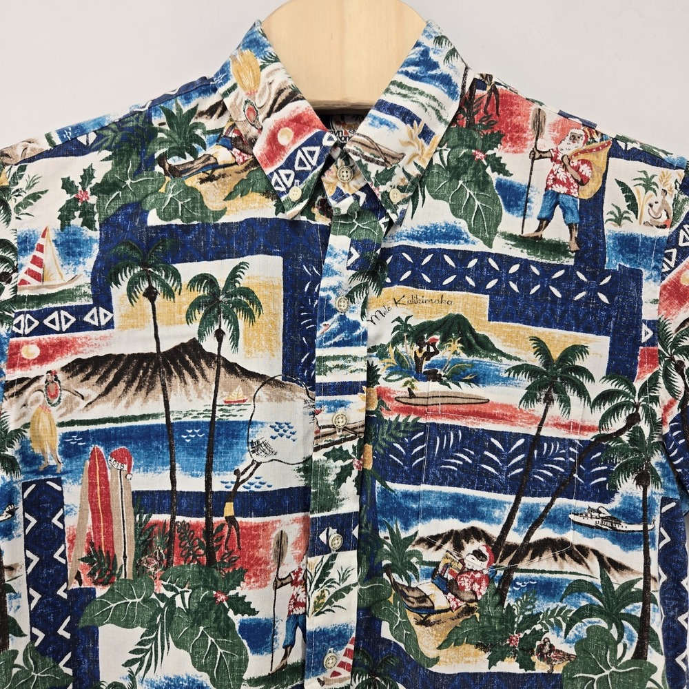 Reyn Spooner Shirt Men's Medium Hawaiian Christmas Santa Mele Kalikimaka Limited